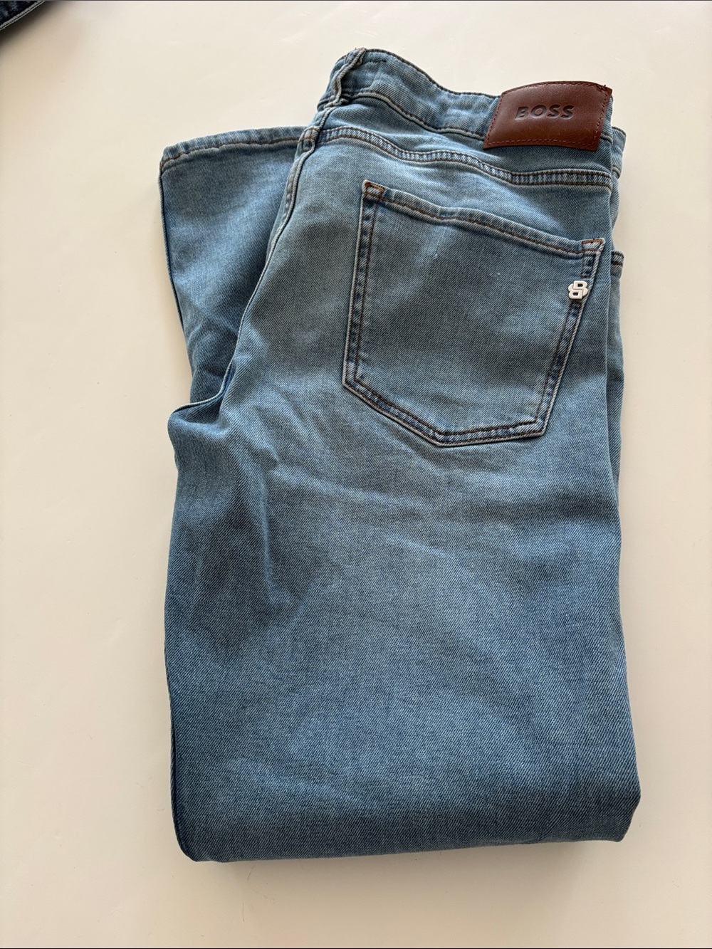 Hugo Boss Men’s Light Blue Slim Jeans with Leather Patch